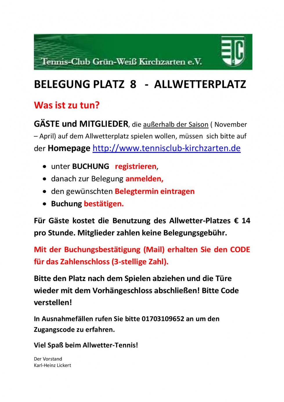 Belegung Allwetterplatz
